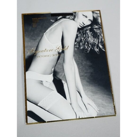 NEW!! Victoria's Secret Signature Gold Sheer Seduction BLACK Size A - Picture 1 of 4